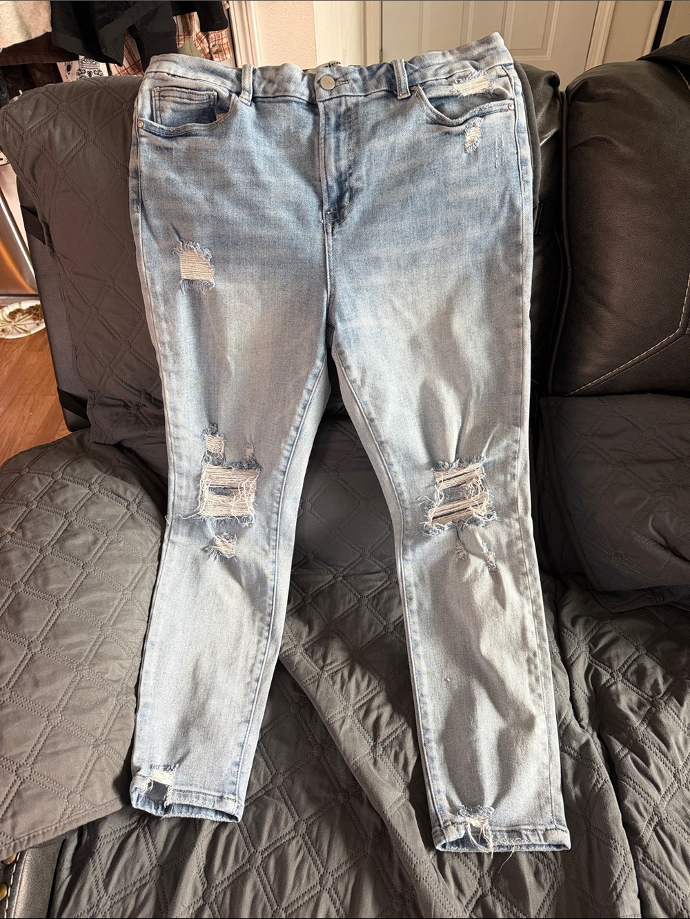 Women's Light Blue Distressed Straight Leg Jeans
